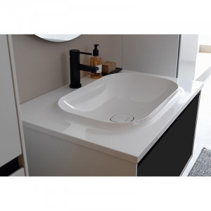 Set mobilier suspendat si lavoar Kolpasan Pandora 110 cm, black stone - Img 4