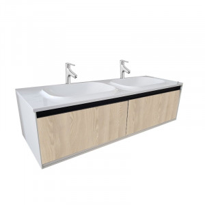 Set mobilier suspendat si lavoar Kolpasan Pandora 150 cm, lemn natur - Img 2