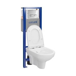 Set rezervor cu cadru Cersanit B972 System 40 mecanic cu vas wc suspendat City New CleanOn, cu capac si clapeta crom lucios - Img 3