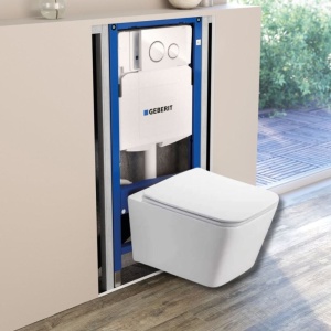 Set vas wc suspendat,clapeta alba, rezervor wc incastrat Geberit Delta - Img 2