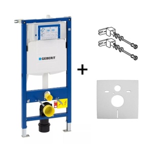 Set vas wc suspendat cu functie bideu Foglia Safari cu baterie auriu mat inclusa, rezervor wc incastrat Geberit si clapeta Sigma alb lucios - Img 5