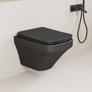 Set vas wc suspendat Foglia Bristol Rimless negru mat, dreptunghiular, capac slim softclose - Img 2