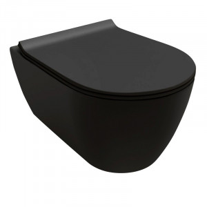 Set vas wc suspendat Hatria Fusion Rimless capac softclose balamale Quick-release, negru mat - Img 2
