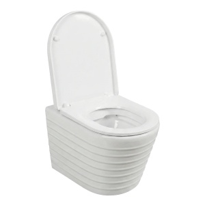Set vas WC suspendat Rimless alb striat cu capac soft close - Img 4