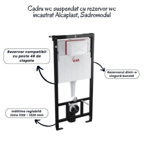 Set vas wc suspendat rimless cu capac soft close Foglia Alice, rezervor incastrat si clapeta wc crom mat, Alcaplast - Img 3
