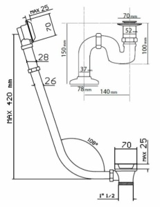 SIFON CU PREAPLIN PENTRU CADA FREESTANDING, FINISAJ CROM - Img 3