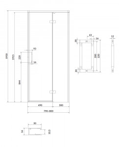 Usa de dus pivotanta Cersanit Larga 80 cm, profil negru, dreapta - Img 4
