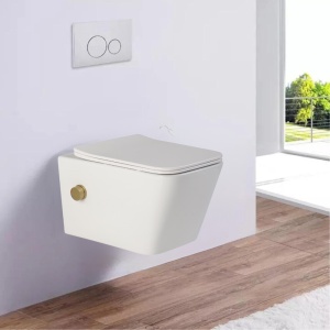 Vas wc suspendat cu functie bideu, dreptunghiular, apa calda rece, rimless, baterie auriu mat Foglia Safari - Img 7