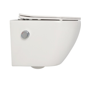 Vas wc suspendat cu functie bideu, semirotund, rimless, apa calda rece, capac soft close, baterie crom Foglia Oslo - Img 5