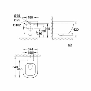 Vas wc suspendat Grohe Euro Ceramic Rimless Triple Vortex - Img 3