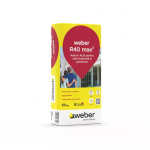 Adeziv alb/masa spaclu pentru vata minerala si polistiren expandat Weber R40, 25kg