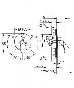 Baterie incastrata cada Grohe Eurosmart Cosmopolitan, crom - Img 2