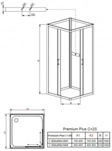 Cabina de dus Radaway Premium Plus 2S cu 4 pereti, 90x90 cm - Img 2