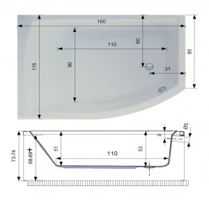 Cada baie asimetrica Belform Magnus, acril, orientare stanga, 160x115 cm - Img 2