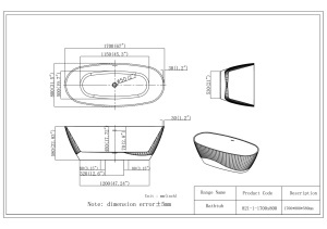 Cada baie freestanding Sia, acril, riflata, 170x80 cm, alb lucios - Img 5