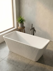 Cada baie freestanding Sora, acril, riflata, 170x75 cm, alb lucios - Img 4