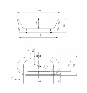 Cada freestanding Cersanit Crea back to wall acril 170x83 cm alb lucios - Img 4