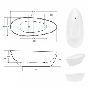 Cada freestanding compozit Besco Goya XS alba 142x62 cm - Img 7
