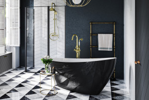 Cada freestanding compozit Besco Keya alb-negru 165x70 cm