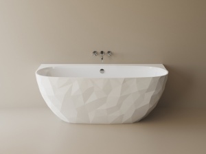 Cada freestanding compozit Foglia Linea, 160 x 80 cm, lipita de perete, model 3D, alb lucios mat