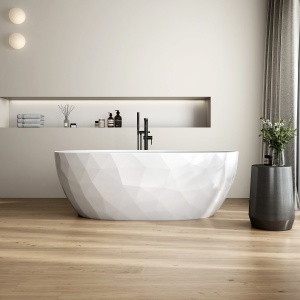 Cada freestanding compozit Foglia Ovale 3D, 167x82 cm, alb lucios