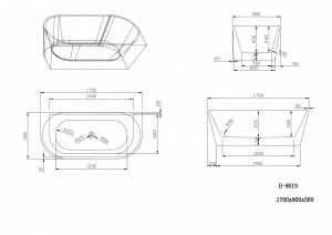 Cada freestanding dreptunghiulara 9019, acril, 170x80 cm - Img 4
