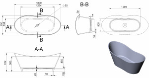 Cada freestanding Miraggio Florida compozit 180x75 cm alb lucios - Img 5