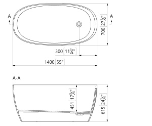 Cada freestanding ovala, compozit alb lucios, 140x70x61.5 cm Foglia Nova - Img 3