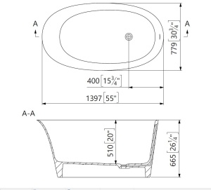 Cada freestanding ovala, compozit alb mat, interior lucios, 140x78x66.5 cm, Foglia Aria - Img 3