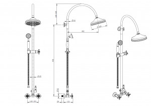 Coloana de dus FDESIGN Lacrima cu baterie dubla comanda, bronz - Img 2