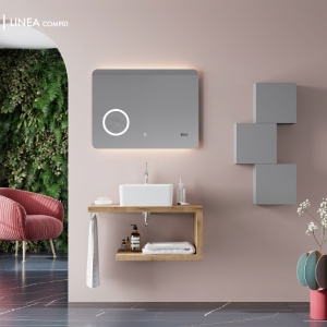 COMP01 Blat pentru lavoar Savini Due Linea Rovere naturale cu oglinda si dulapioare suspendate