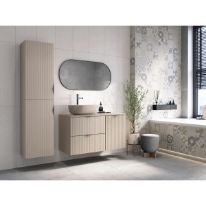 Dulap coloana Cersanit Tirso, mdf, cu usi, riflat, 160x40x30 cm, (casmir) cappucino-bej - Img 3