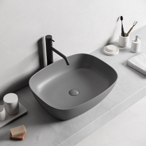 Lavoar baie dreptunghiular pe blat Bristol 50x40x14 cm, gri mat - Img 3