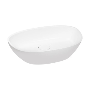 Lavoar compozit Foglia Ondo Curve cu montare pe blat, 60x36 cm, alb lucios - Img 3