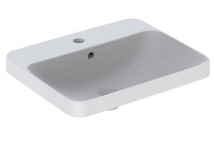 LAVOAR ÎNCORPORAT GEBERIT VARIFORM, DREPTUNGHIULAR, CU BANC CU ORIFICII DE ROBINET B-55CM,T-45CM,PREAPLIN VIZIBIL, GLAZURAT ALB
