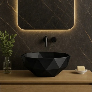 Lavoar pe blat Foglia 3D Bowl, compozit, 60 cm, negru mat