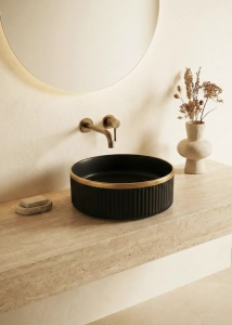 Lavoar pe blat, rotund, negru mat texturat cu linie aurie, 37x37 cm - Img 2