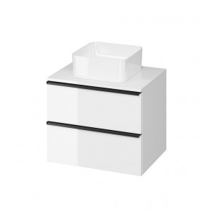 Mobilier pentru lavoar montaj pe blat Cersanit Virgo cu manere negre, 60 cm, alb