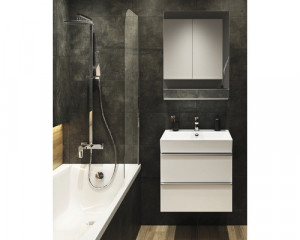 Mobilier suspendat Cersanit Virgo pentru lavoar incastrabil 60 cm, alb, manere crom - Img 2