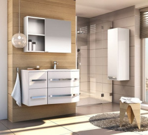 Mobilier suspendat Oristo Opal cu lavoar Opal dreapta, 90 cm, alb lucios - Img 3