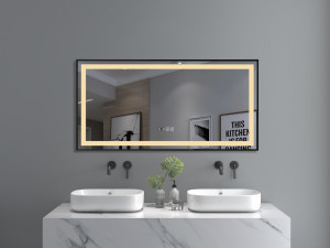 Oglinda cu iluminare LED Belform Infinity, buton touch, ceas si functie dezaburire 120xH60 cm - Img 2