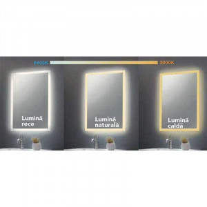 Oglinda cu iluminare LED Fluminia Ando 60, buton touch, dezaburire, 60x75cm - Img 3