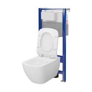 Pachet vas wc suspendat Cersanit Virgo, capac softclose si rezervor incastrat Cersanit Aqua 50 pneumatic - Img 1