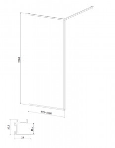Paravan dus Walk-In Cersanit Larga black 100xH200 cm, sticla 8 mm - Img 3