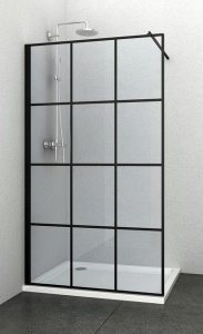 Paravan dus Walk-In Sanotechnik Elite black grid, cu serigrafie ceramica, 120 cm