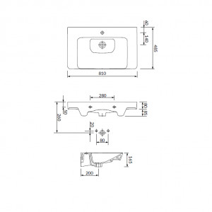 SET B348 Mobilier suspendat cu lavoar Cersanit Lara Mille, 80 cm, alb - Img 3