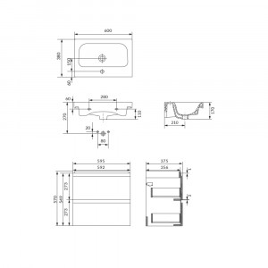 SET B814 Mobilier suspendat Cersanit MODUO cu lavoar 60 cm, antracit - Img 2