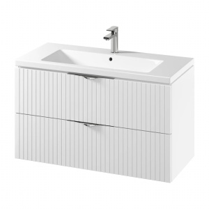 Set C144 Set dulap baie suspendat 2 sertare Cersanit Tirso lavoar inclus, 100 cm, MDF, alb mat - Img 2