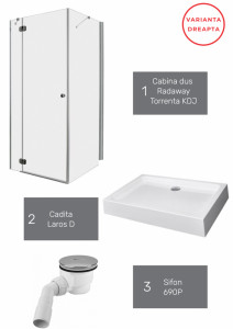 Set cabina de dus Radaway Torrenta Kdj cu cadita Laros D compact 120Rx80 cm si sifon 690P - Img 2