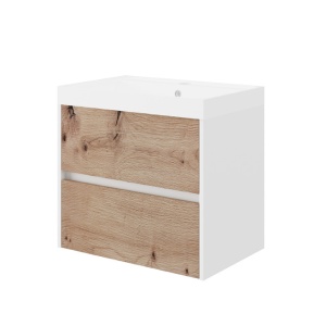 Set mobilier cu lavoar Fluminia, Fiori 60, cu sertare soft close, stejar